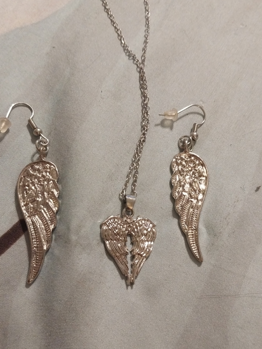 Silver Angel Wing Necklace and Earring Set